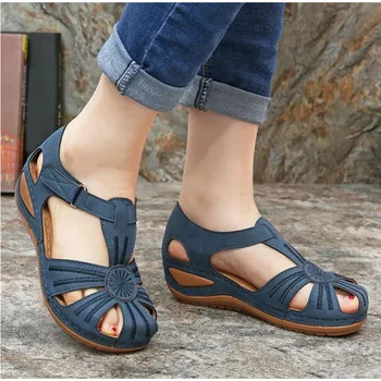 

Vintage Leather Sandals Women Shoes Plus Size Women Sandals Summer Sandalias Non-slip Casual Platform Wedge Sandals Ladies Shoes