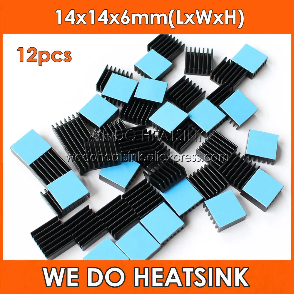 WE DO HEATSINK 12pcs 14x14x6mm Black Anodize Extruded Aluminum Radiators Aluminium Heatsink Ram With Thermal Pad Fans & Cooling
