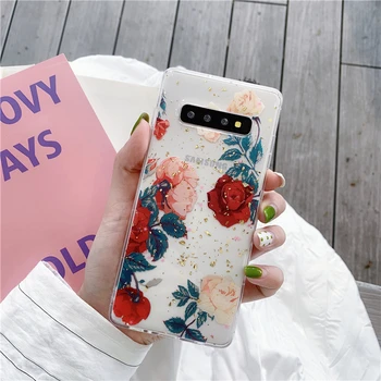 

S9 S10 S20 Plus Ultra Case Clear Flower Glitter Bling Phone Back Cover for Samsung Note 10 Plus 8 9 S10+ Fashion Soft TPU Case