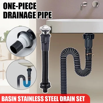 

Glue-free Stainless Steel Plastic Drain Pipe Set 360degree Free Expansion Anti-overflow Easy to Install LKS99