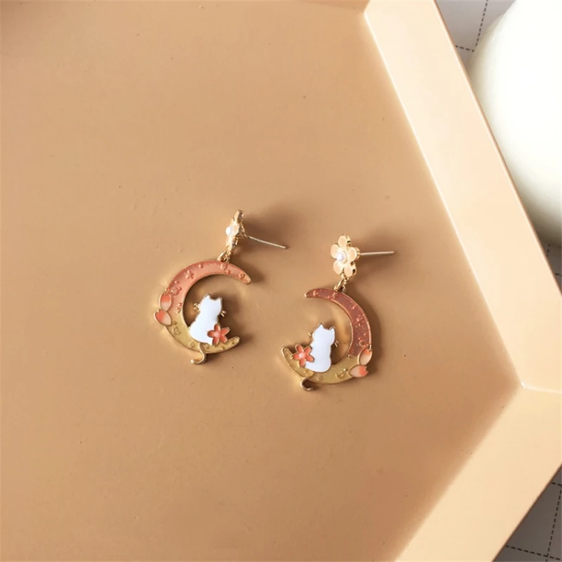 Kawaii Cat Moon Sakura Earrings - Limited Edition