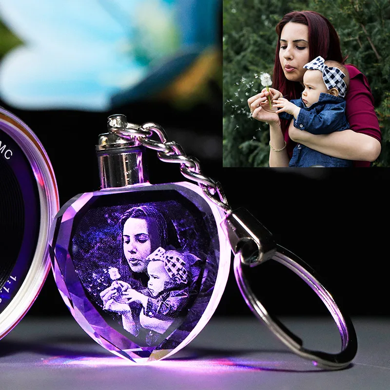 

LED Lighting Crystal Customized Octagonal Crafts Crystal Gifts Key chain Laser Engraved Pictures Glass Ornaments for Home Decor