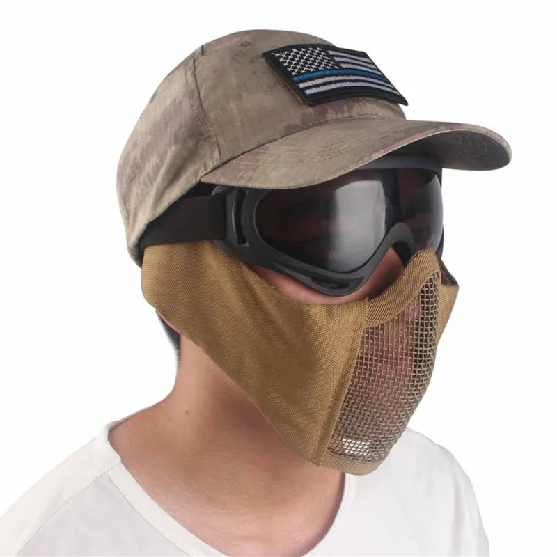 

Tactical Metal Steel Half Face Net Mesh Mask Hunting Protective Guard Mask Cover For Airsoft Ear Protection half-face Mesh Masks