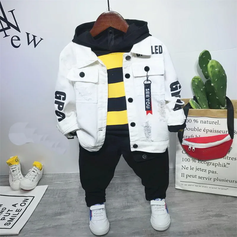

Tracksuit for boys children clothing kids clothes sports suit for boys Jean jacket + hoodie + pants 3PCS Boys Clothing Set