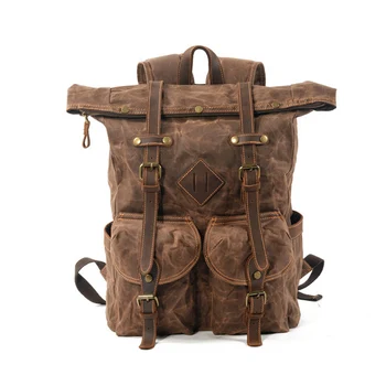 

Men Large Capacity Leather Canvas Backpacks panelled School Bags High Quality Backpack Waterproof Laptop Backpack for men