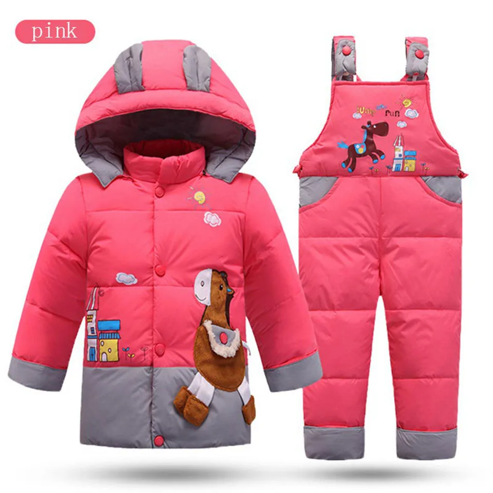 

2019 Winter Children Clothing Set Kids Ski Suit Overalls Baby Girls Boy Duck Down Coat Warm Snowsuits Jackets+bib Pants 2pcs/set