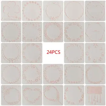 

24pcs/set Flower Wreath Drawing Template Ruler Stencil Painting Board DIY Album