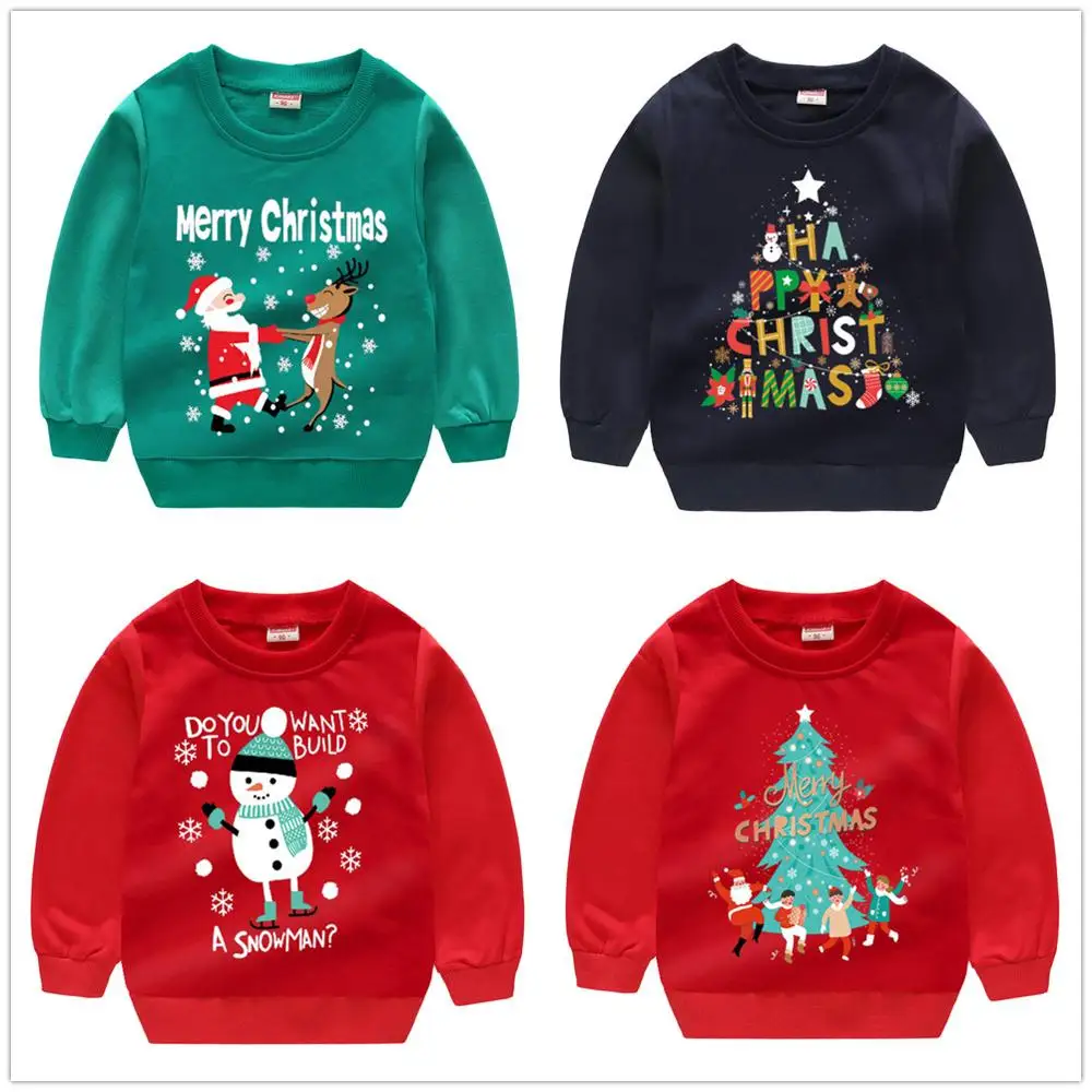 

2020 Christmas Boys Sweatshirt Costumes Baby Girls X'mas Clothes Sweater Santa Pullover Tops Kids Outfit Cotton Snowman Gift