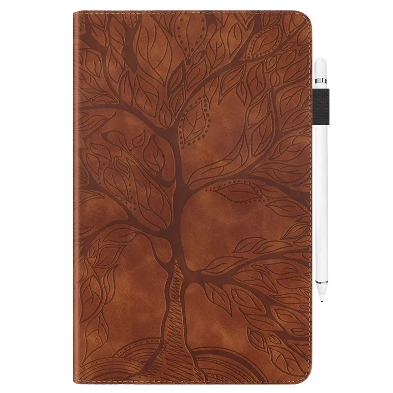 étui rabat en cuir motif arbre gaufré pour ipad