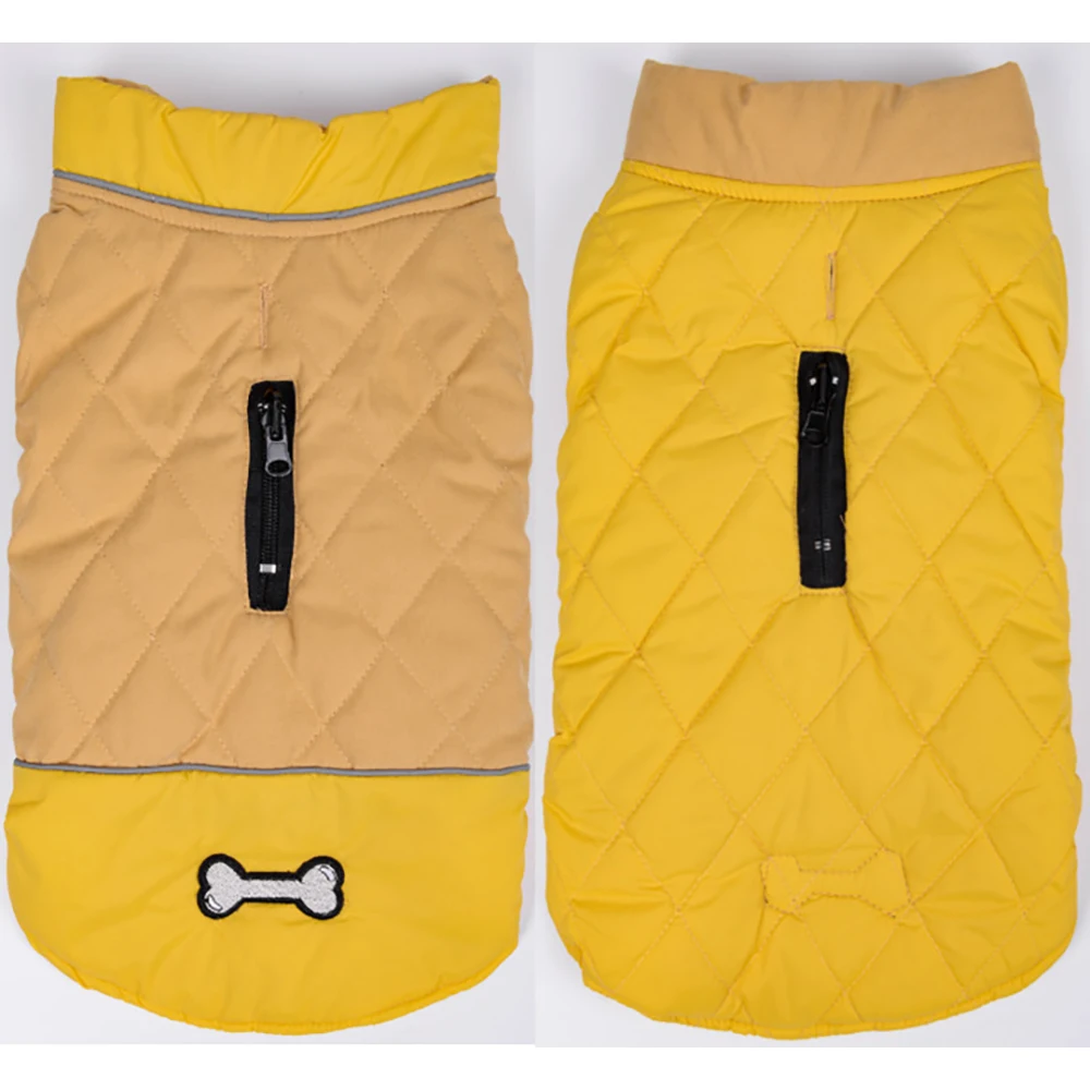 Водонепроницаемая Двусторонняя одежда для больших собак, зимние теплые куртки для больших собак, флисовое пальто с подкладкой для домашних животных, светоотражающий дизайн - Цвет: Yellow