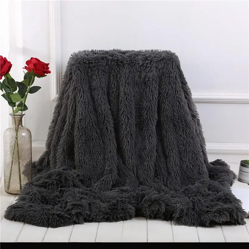 30 Blankets Long Hair Solid Color Blankets Pillowcase Coral Fleece Plaid for Sofa Single/Queen/King Size Blankets