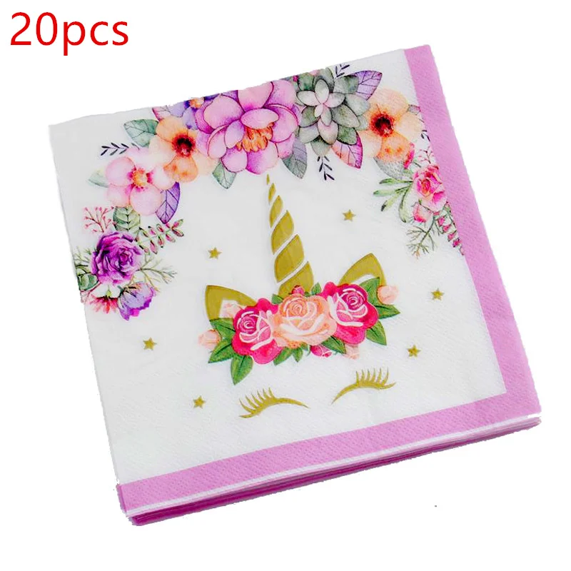 Pink Napink 20pcs 10 шт., розовые тарелки с единорогом, вечерние принадлежности для детского душа, одноразовые тарелки с единорогом, украшения для дня рождения, тарелки с единорогом - Цвет: Pink Napink 20pcs