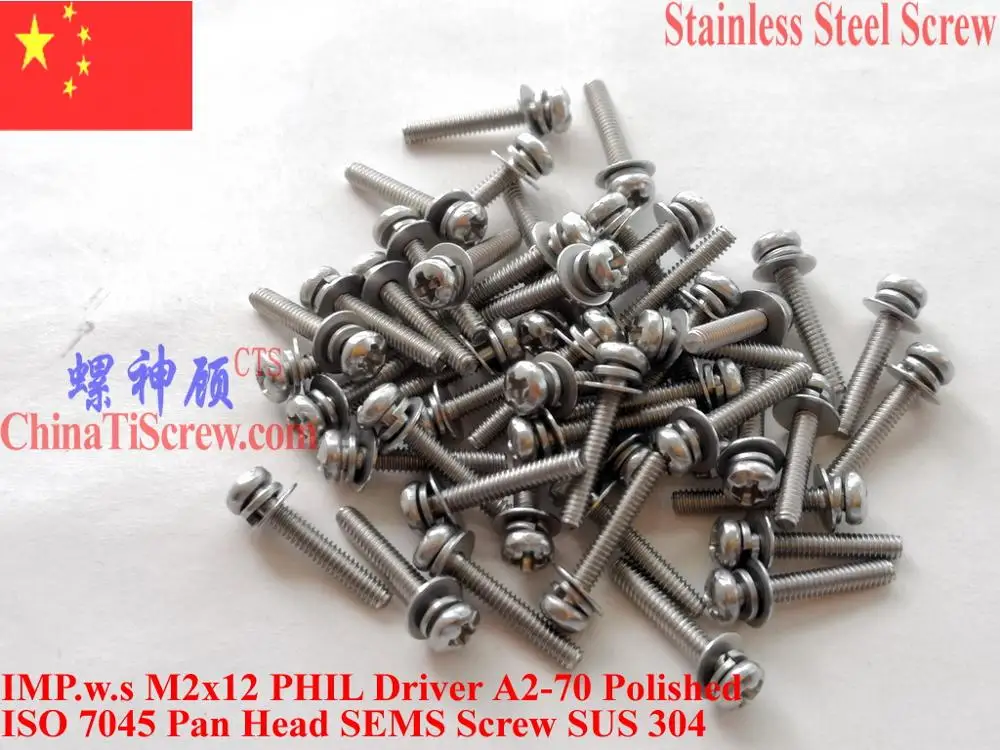 Винты с шайбами из нержавеющей стали M2x12 Pan Head 0# Phillips Driver Polished ROHS 100 шт