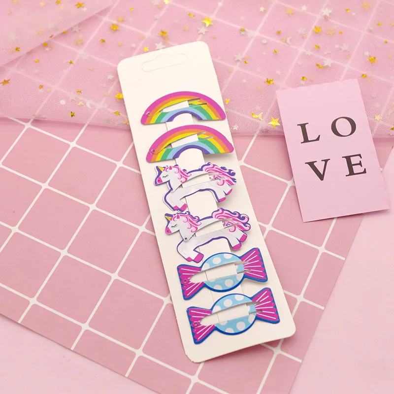 6 Pcs/set Cartoon Mermaid Baby Hair Pins Princess Baby Hair Clip Lot Girls Rainbow Baby Hair Clips Metal Accessories Cute Candy