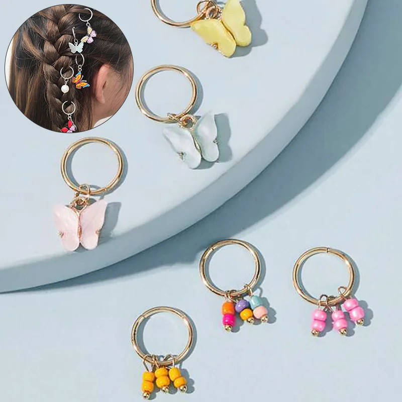 6Pcs Butterfly Star Pendant Hair Clip For Women Braid Trendy Metal Hair Rings Western Style Accessories Girls DIY Headdress