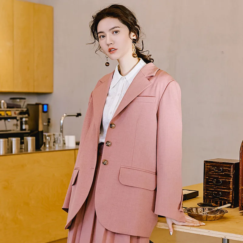 

Ozhouzhan Large Size Suit Jacket Spring 2019 New Style Origional Designer WOMEN'S Dress Solid Color Loose-Fit Fat Mm Coat