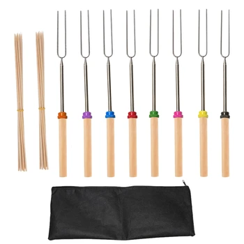 

Telescoping Marshmallow Roasting Sticks, 8 Extendable Stainless Steel Grilling Fork with Wooden Handle 32 Inch & 20 Bamboo Stick