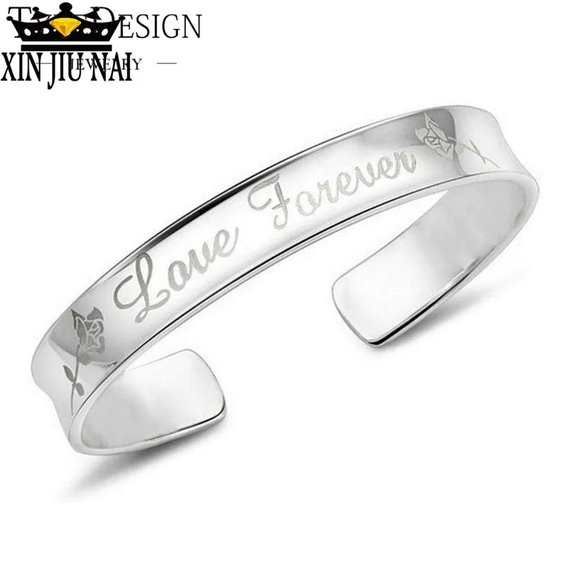 Простой 925 anillos серебро любовь навсегда роза цветок манжеты браслеты на запястье
