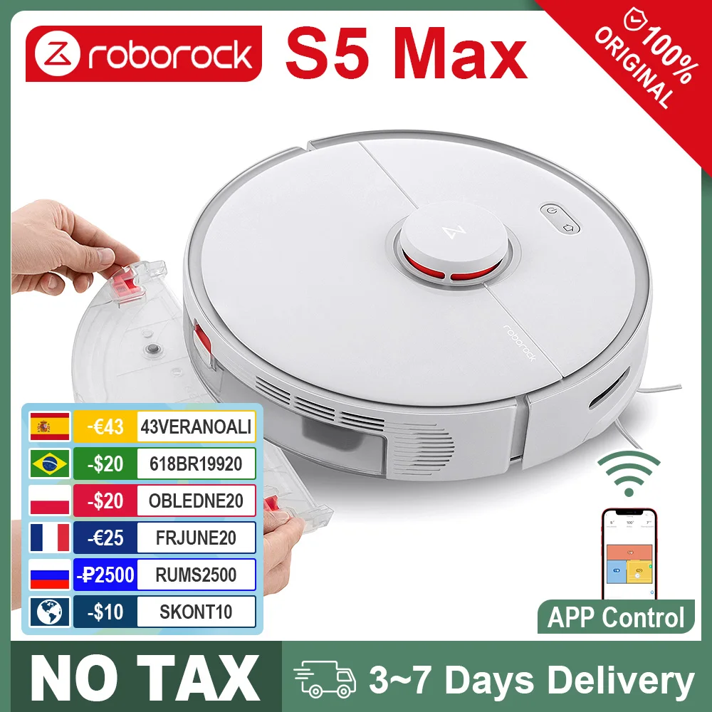 Новый Код【19000₽-1500₽：OTPUSK】【1999₽-2500₽:RUMS2500】Roborock S5 Max робот пылесос умный дом