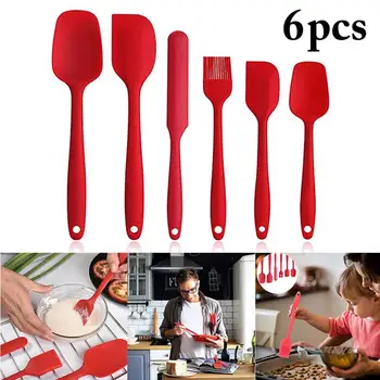 

6pcs Silicone Kitchen Cream Scraper Six-Piece Baking Tool Spatula Brush Set Non-Stick Heat-Resistant Cooking Utensil Baking Tool