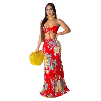 

Spring Summer Women Dress Sexy Party Dresses Vestidos Plus Size Floral Print Strapless Loose Maxi Long Dress Boho