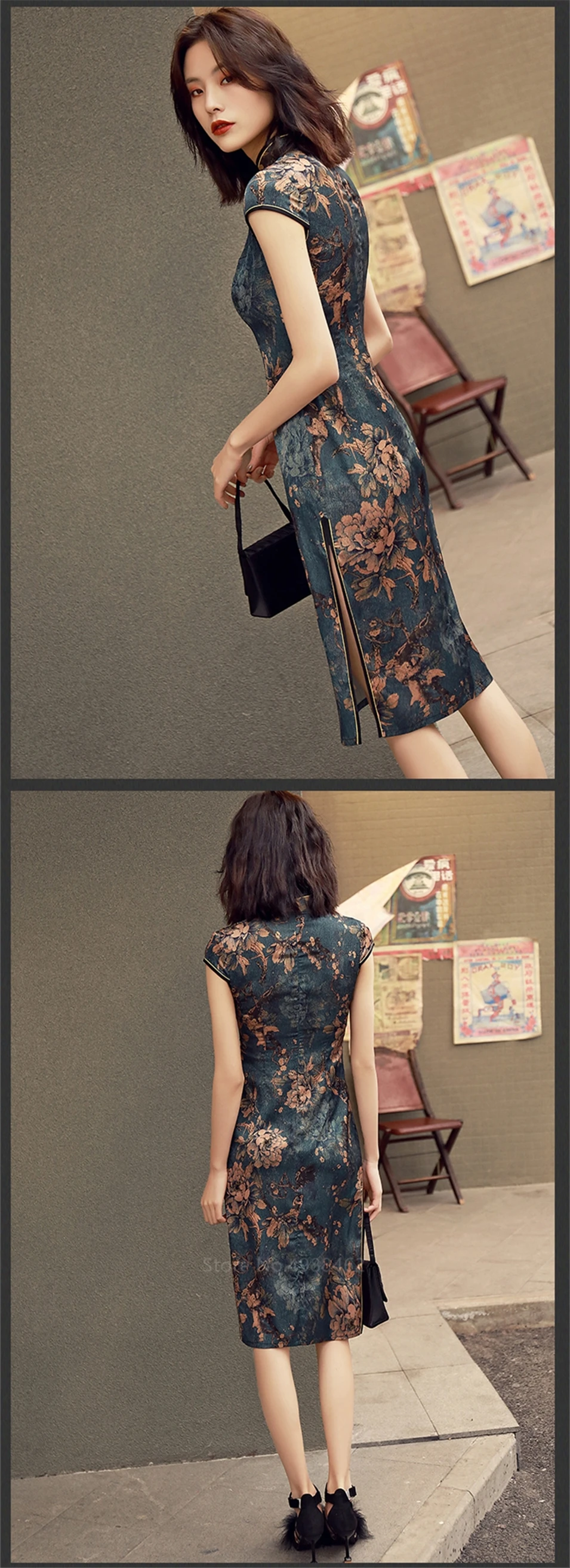 Китайское традиционное платье Cheongsam Qipao для женщин и девушек, вечерние, свадебные, модные, винтажные, Ретро стиль, журавль, цветочный принт, атласное короткое платье