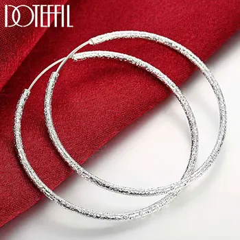 

DOTEFFIL 925 Sterling Silver Round Circle Hoop Matte Earrings Women Party Gift Fashion Charm Wedding Engagement Jewelry