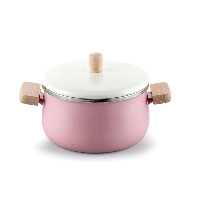 Эмалированный суповый горшок мини молоковарка кастрюля Антипригарная посуда для варки с крышкой кухонная посуда для индукционной Плита Газовая плиты мультяшная чашка - Цвет: Pink B