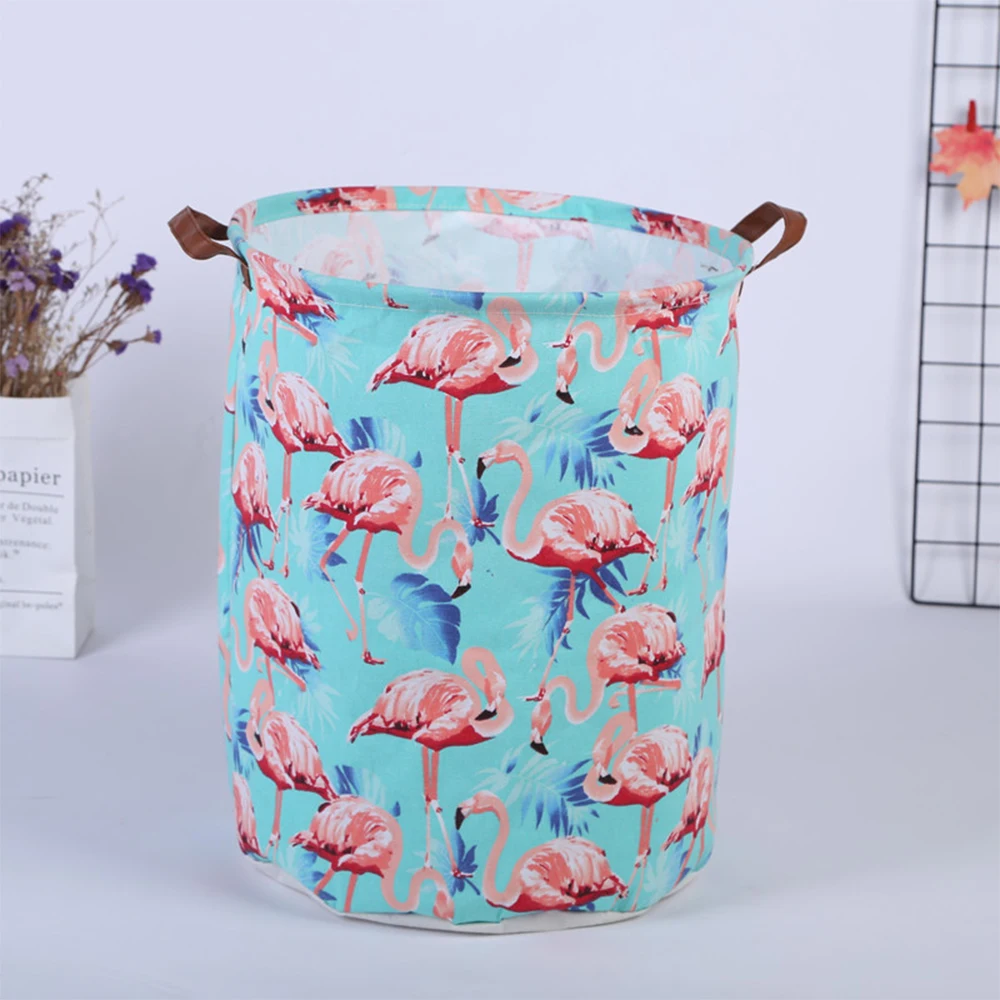 Canvas Storage Container Box Basket Green Flamingo Foldable 50cm x 40cm