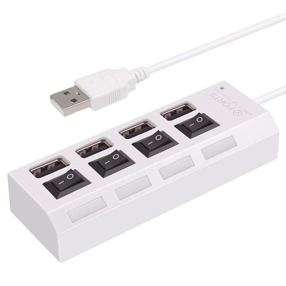 

High Speed Mini 4 Ports USB 2.0 Hub Adapter Blue LED Light Switch