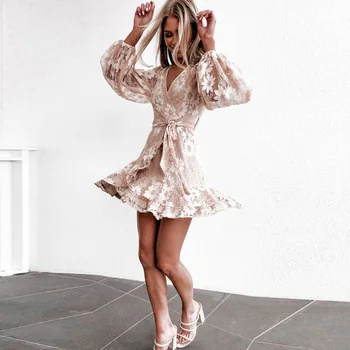 

New Arrive Champagne Homecoming Dresses Lace Long Sleeves A Line Short Mini Graduation Fashion Party Dress Junior Gown In Stock