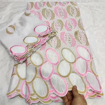 

2019 New Design African Cotton Lace Fabric 100% Cotton Punch Embroidery High Quality Swiss voile Lace Fabrics For Dress 5+2Yards