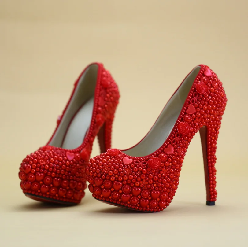 

Red Pearl Crystal High Heel Bride Wedding Cheongsam Dress Show Wo Clothing Wedding Shoes