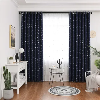 

1 Panel Silver Star Blackout Curtains For Kids Bedroom Living Room 6 Color Modern Door Curtain For Home Decor Grommet Top Drape