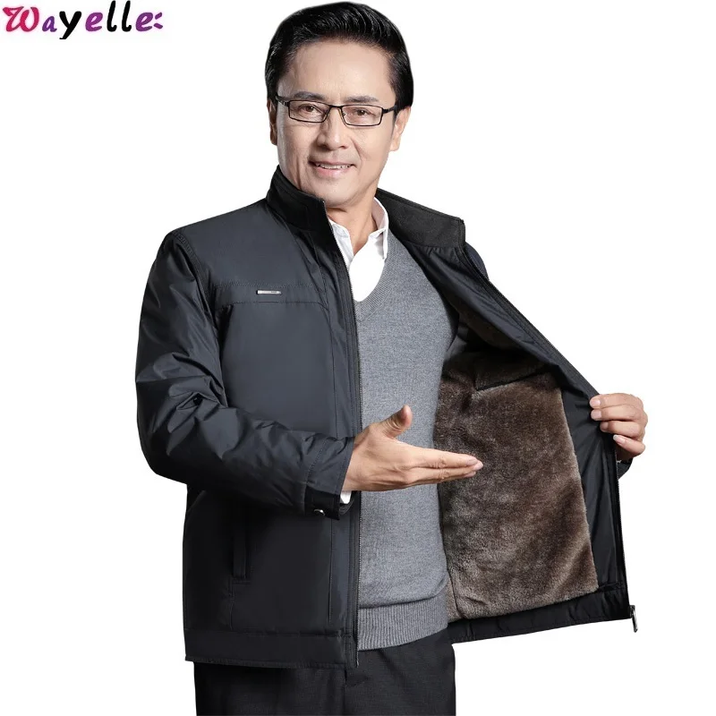 

2019 New Men's Jacket Plus Velvet Thick Middle-Aged Autumn and Winter Dad Mature Style Jacket 50 Years Old Gray Male Clothing