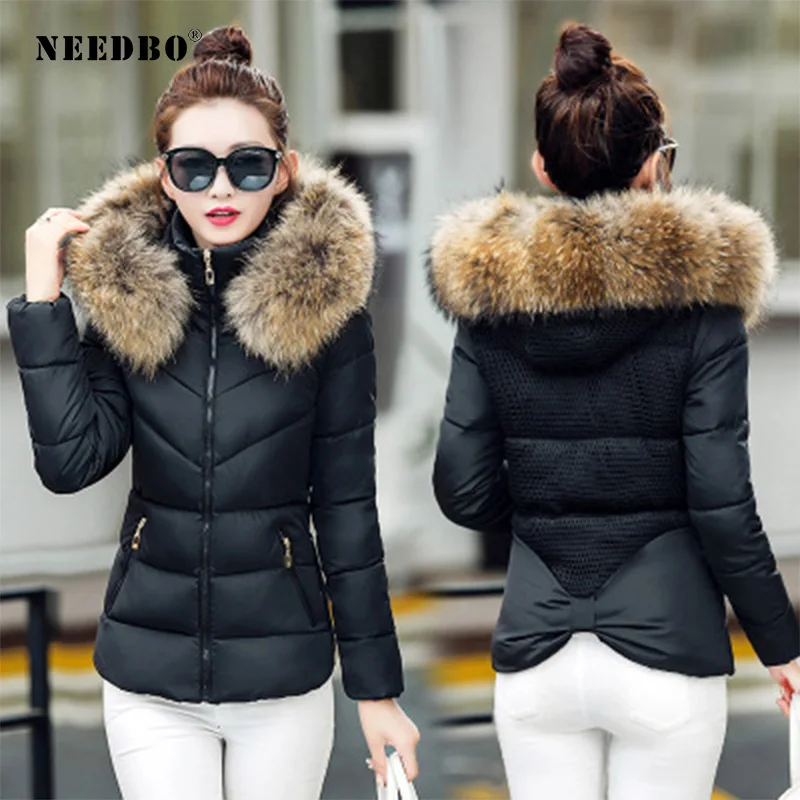 Winter Jacket Women Fur Collar Winter Coat Women Hood Elegant Slim Bow woman Parkas 2019 Padde Feminine Coat Women OutwearJacket women parkas long winter jacket hooded 30 degrees snow wear clothing design detachable fur linning thick cotton padde coat