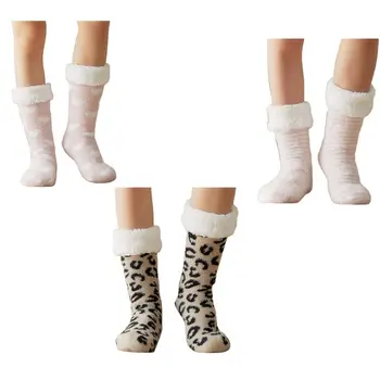 

Womens Winter Faux Fleece Lining Fuzzy Slipper Socks Lopeard Stripes Heart Cozy Warm Fluffy Plush Thermal Sleep Hosiery