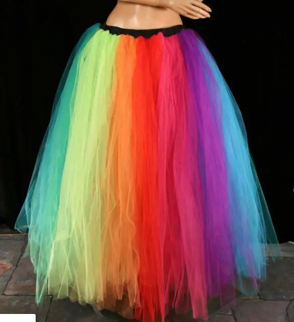 color rainbow Женская Радужная юбка под заказ юбки для сцены длинная красочная юбка-пачка для взрослых Одежда для танцев - Цвет: color rainbow