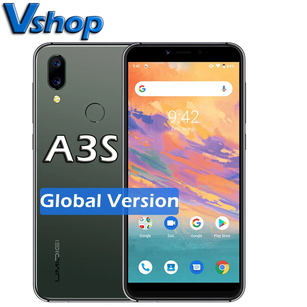 UMIDIGI A3S смартфон с 5 7 дюймовым дисплеем ОЗУ 2 Гб ПЗУ 16 Android 10 глобальная версия 4G 3950