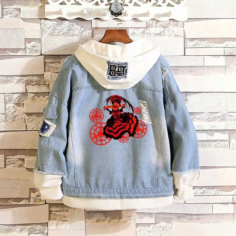 Anime Datum Alive Nightmare Tokisaki Kurumi Casual Gelaagde Denim Jassen Verzwakte Rib Mouw Hooded Jean Jacket Losse Cowboy Jas Anime Datum Alive Nightmare Tokisaki Kurumi Casual Gelaagde Denim Jassen Verzwakte Rib Mouw Hooded Jean Jacket Losse Cowboy Jas