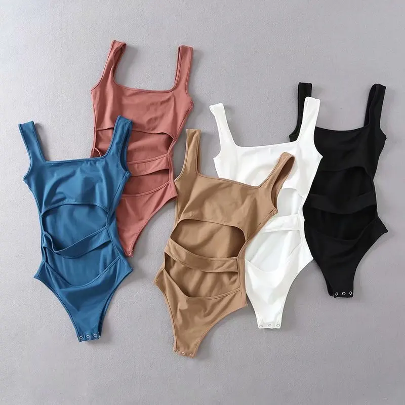 

Popular new European and American wind cultivate morality show thin thread cotton elastic hollow out waist jumpsuits render vest