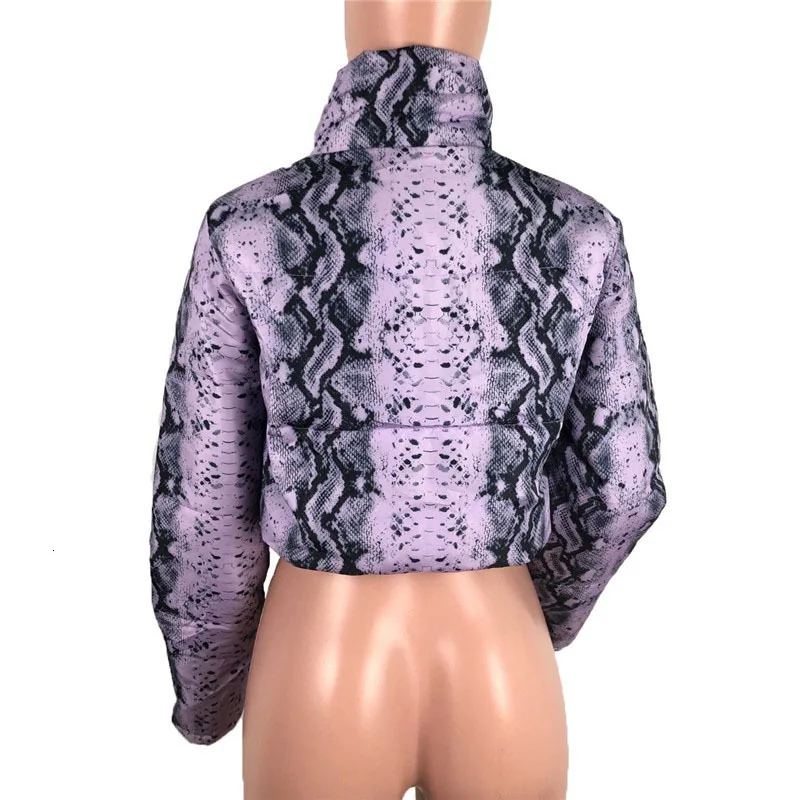 Snakeskin Print Winter Jacket Women Festival Warm Parka Down Bubble Coat Tops Warm Thick Parka Outerwear Crop Puffer Jacket