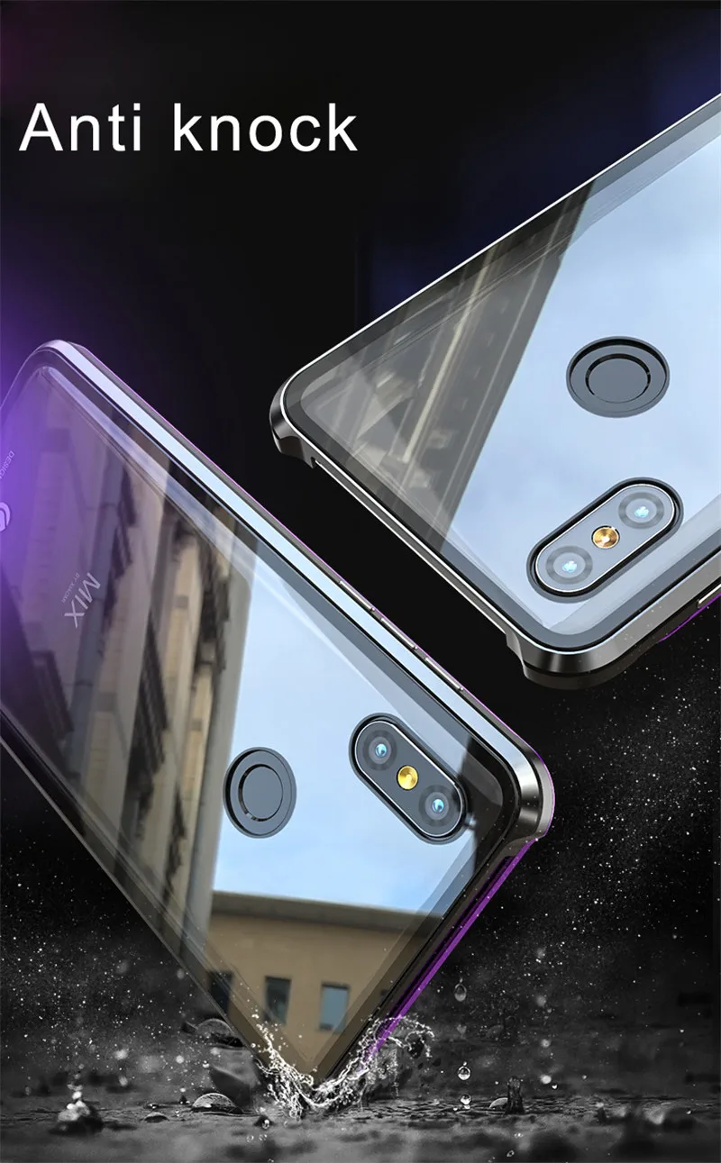 Магнитный украшенный металлический бампер стеклянный чехол для Xiaomi Mi Mix 3