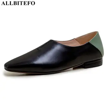 

ALLBITEFO genuine leather low-heeled comfortable women shoes women high heel shoes office ladies shoes spring women heels