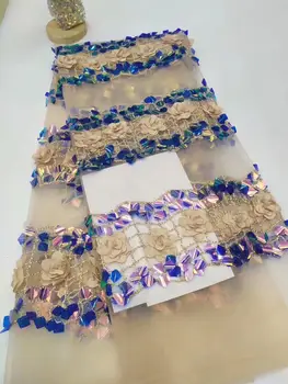 

African Lace Fabric 2020 High Quality Lace Sequins Fabric French Nigerian Beads Lace Fabric 3d Embroidery Wedding Lace