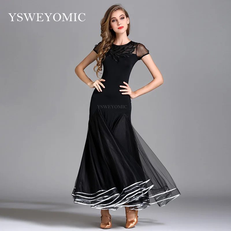 YSWEYOMIC черная Современная юбка стройнее на талии бальное платье для танцев национальный стандарт Вальс Танго соревнование бальный костюм платье для женщин испанский