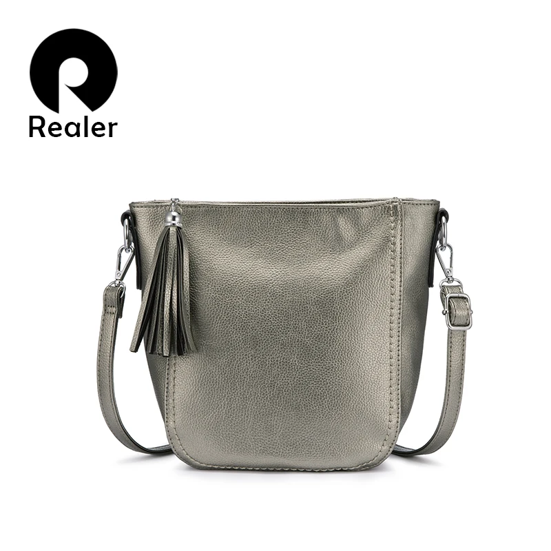 Online REALER women bag female shoulder bag ladies messenger crossbody bags for women 2019 luxury handbags women bags designer bucket