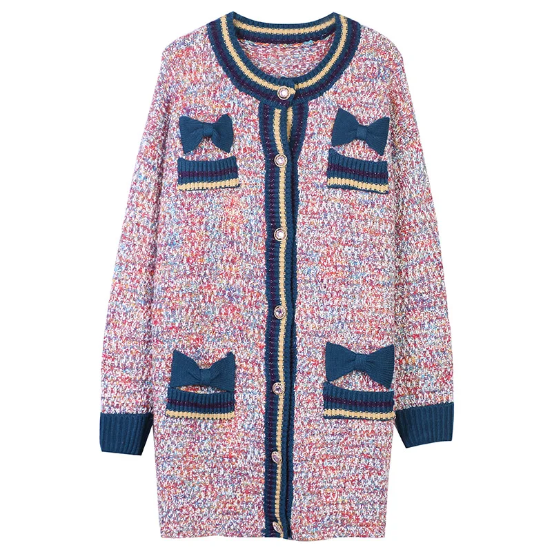 

Long Cardigans Women Knitted Oversized Sweater femme Fall Winter Casual Round Neck Bows Pockets Loose Jumper Coat KNitwear