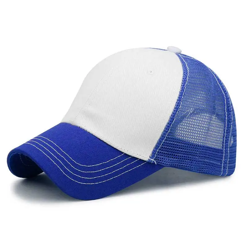 Blue and white Кепка мужская летняя кепка для бейсбола твердая Snapback кепка хип хоп дышащая сетчатая шляпа Женская Повседневная шляпа от солнца папа дропшиппинг - Цвет: Blue and white