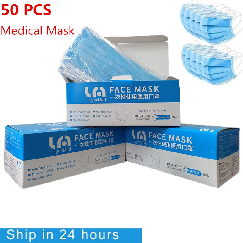 

Disposable Anti Dust Mask 50pcs Mouth Korean Blue 3 Layers Face Mask Medical Masks Protection Safely Masks High Quality